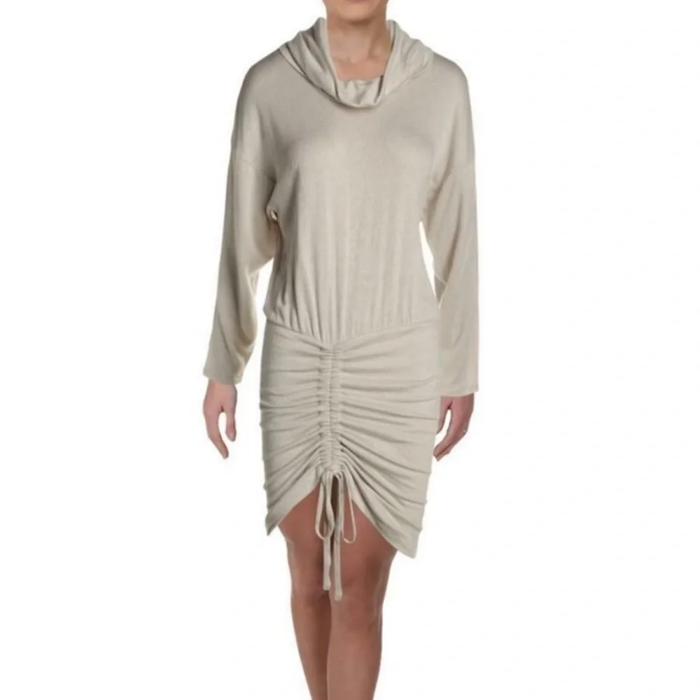 Free People Natural Beige Sundown Cowl Neck Ruched Mini Dress